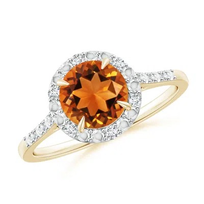 Angara Round Citrine Engagement Ring With Diamond Halo In Pink