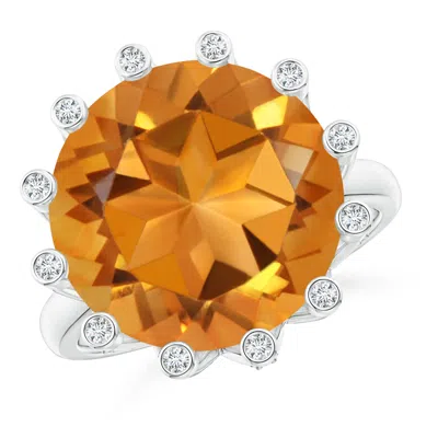 Angara Round Citrine Ring With Bezel Set Diamond Accents In Gold