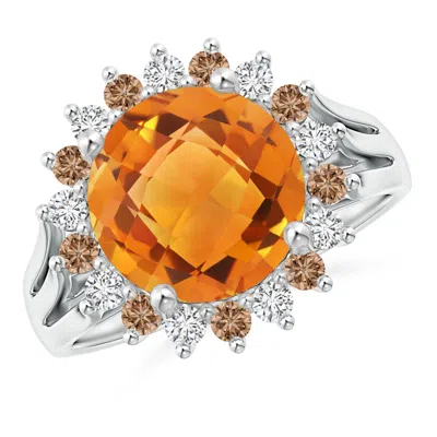 Angara Round Citrine Triple Split Shank Ring With Alternating Halo In Orange