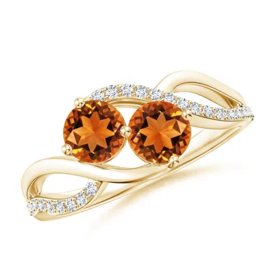 Angara Round Citrine Two Stone Bypass Ring With Diamonds In Gold
