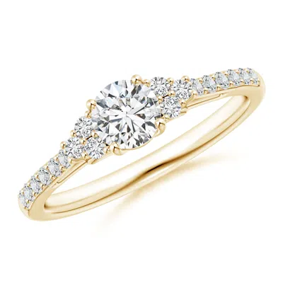 Angara Round Diamond Cathedral Ring With Trio Accents