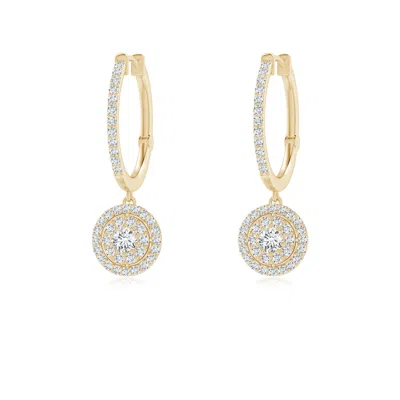 Angara Round Diamond Cluster Halo Hoop Drop Earrings In Gold