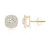 Angara Round Diamond Cushion Halo Stud Earrings In Yellow Gold/h