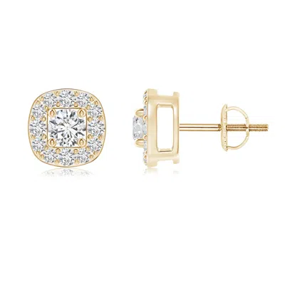 Angara Round Diamond Cushion Halo Stud Earrings In Gold