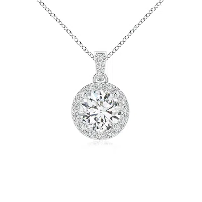 Angara Round Diamond Dangle Pendant With Halo In Metallic