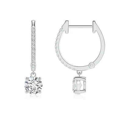 Angara Round Diamond Hoop Drop Earrings With Accents In Metallic