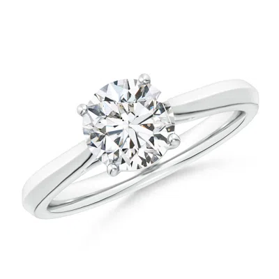 Angara Round Diamond Knife-edge Shank Trellis Engagement Ring In Metallic