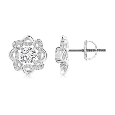 Angara Round Diamond Knot Halo Stud Earrings In Metallic