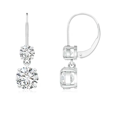 Angara Round Diamond Leverback Dangle Earrings With Diamond In Metallic
