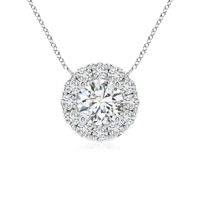 Angara Round Diamond Necklace With Halo In Metallic