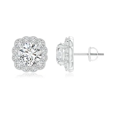 Angara Round Diamond Scalloped Cushion Halo Stud Earrings In Metallic