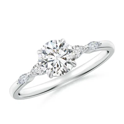 Angara Round Diamond Side Stone Engagement Ring In White