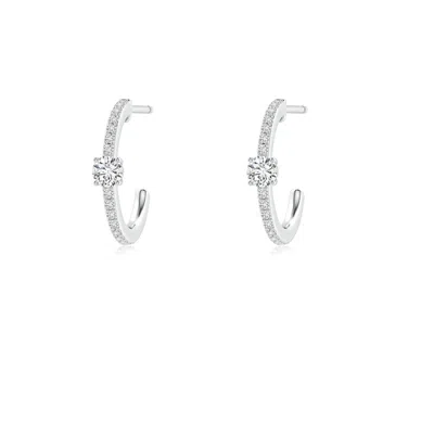 Angara Round Diamond Solitaire Hoop Earrings With Accents In Metallic