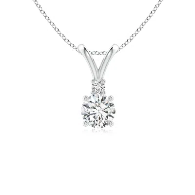Angara Round Diamond Solitaire V-bale Pendant With Diamond Accent In Metallic