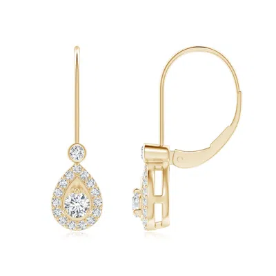 Angara Round Diamond Teardrop Halo Leverback Earrings In Gold