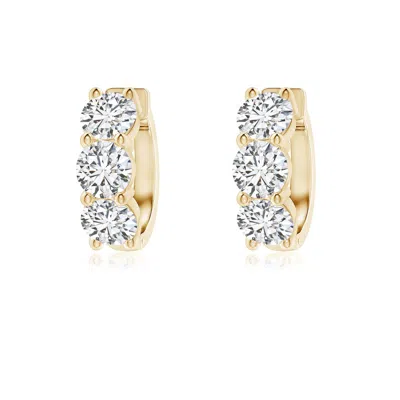 Angara Round Diamond Three Stone Hoop Earrings In Gold