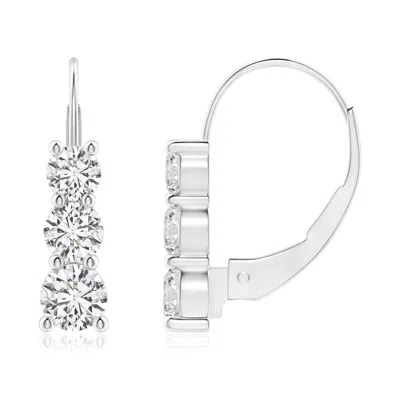 Angara Round Diamond Three Stone Leverback Earrings In White
