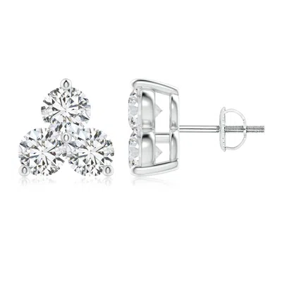 Angara Round Diamond Three Stone Stud Earrings In Metallic