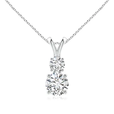 Angara Round Diamond Two Stone Pendant In Metallic