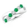 Angara Round Emerald And Diamond Crossover Engagement Ring In White Gold/rich Medium Green