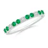 Angara Round Emerald And Diamond Half Eternity Wedding Ring In White Gold/rich Medium Green