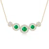 Angara Round Emerald And Diamond Halo Necklace In Yellow Gold/rich Medium Green