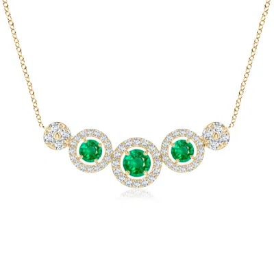 Angara Round Emerald And Diamond Halo Necklace In Green