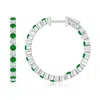 Angara Round Emerald And Diamond Inside Out Hoop Earrings In White Gold/rich Green