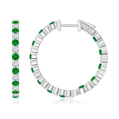 Angara Round Emerald And Diamond Inside Out Hoop Earrings In Metallic