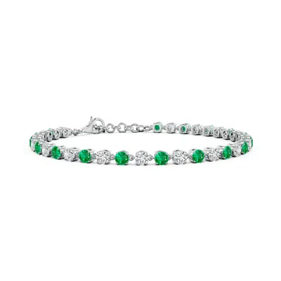 Angara Round Emerald And Diamond Tennis Link Bracelet In Metallic