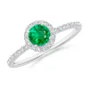 Angara Round Emerald Classic Halo Engagement Ring In Platinum/rich Medium Green