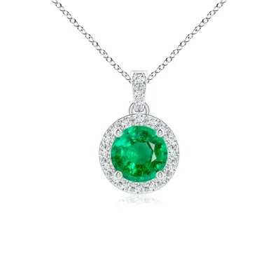 Angara Round Emerald Dangle Pendant With Diamond Halo In Green