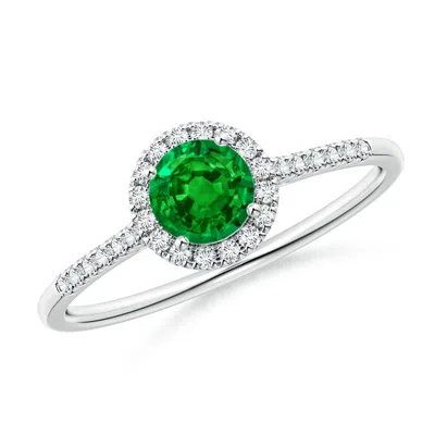 Angara Round Emerald Halo Ring With Diamond Accents In Metallic