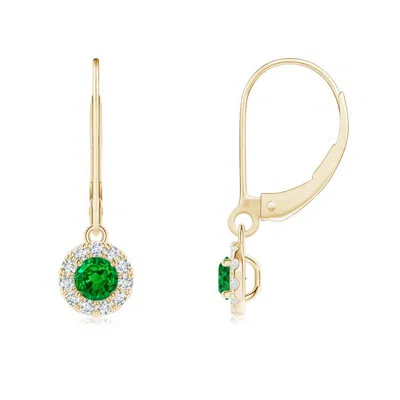Angara Round Emerald Leverback Halo Dangle Earrings In Green