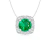 Angara Round Emerald Pendant With Cushion Halo In White Gold/rich Medium Green