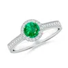 Angara Round Emerald Reverse Tapered Shank Halo Engagement Ring In White Gold/rich Medium Green