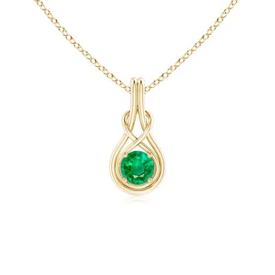 Angara Round Emerald Solitaire Infinity Knot Pendant In Gold