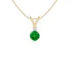 Angara Round Emerald Solitaire V-bale Pendant With Diamond In Yellow Gold/rich Green