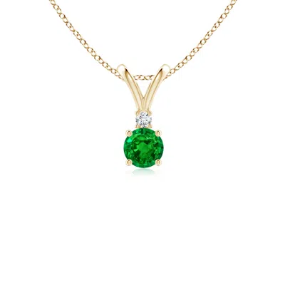 Angara Round Emerald Solitaire V-bale Pendant With Diamond In Gold