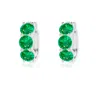 Angara Round Emerald Three Stone Hoop Earrings In White Gold/rich Medium Green