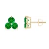 Angara Round Emerald Three Stone Stud Earrings In Yellow Gold/rich Green
