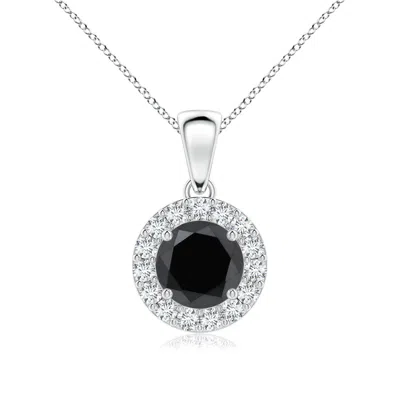 Angara Round Enhanced Black And White Diamond Halo Pendant In Metallic