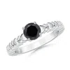 Angara Round Enhanced Black Diamond Solitaire Ring With Heart Carving