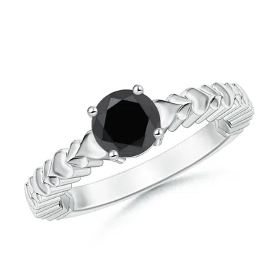 Angara Round Enhanced Black Diamond Solitaire Ring With Heart Carving