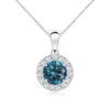 Angara Round Enhanced Blue And White Diamond Halo Pendant In White Gold/teal Blue
