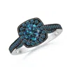 Angara Round Enhanced Blue Diamond Cushion Halo Ring With Milgrain In White Gold/teal Blue