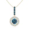 Angara Round Enhanced Blue Diamond Floating Halo Pendant In Yellow Gold/teal Blue
