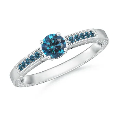 Angara Round Enhanced Blue Diamond Solitaire Ring With Milgrain In Metallic