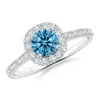 Angara Round Fancy Intense Blue Diamond Halo Ring With Accents In White Gold/fancy Intense