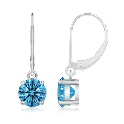 Angara Round Fancy Intense Blue Diamond Leverback Earrings